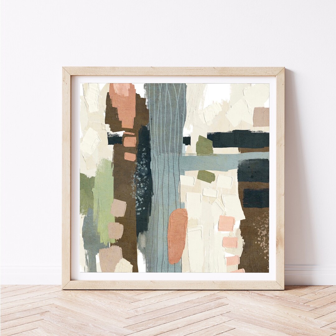 Square Neutral Blue Green Abstract Printable Wall Art Modern Painting ...