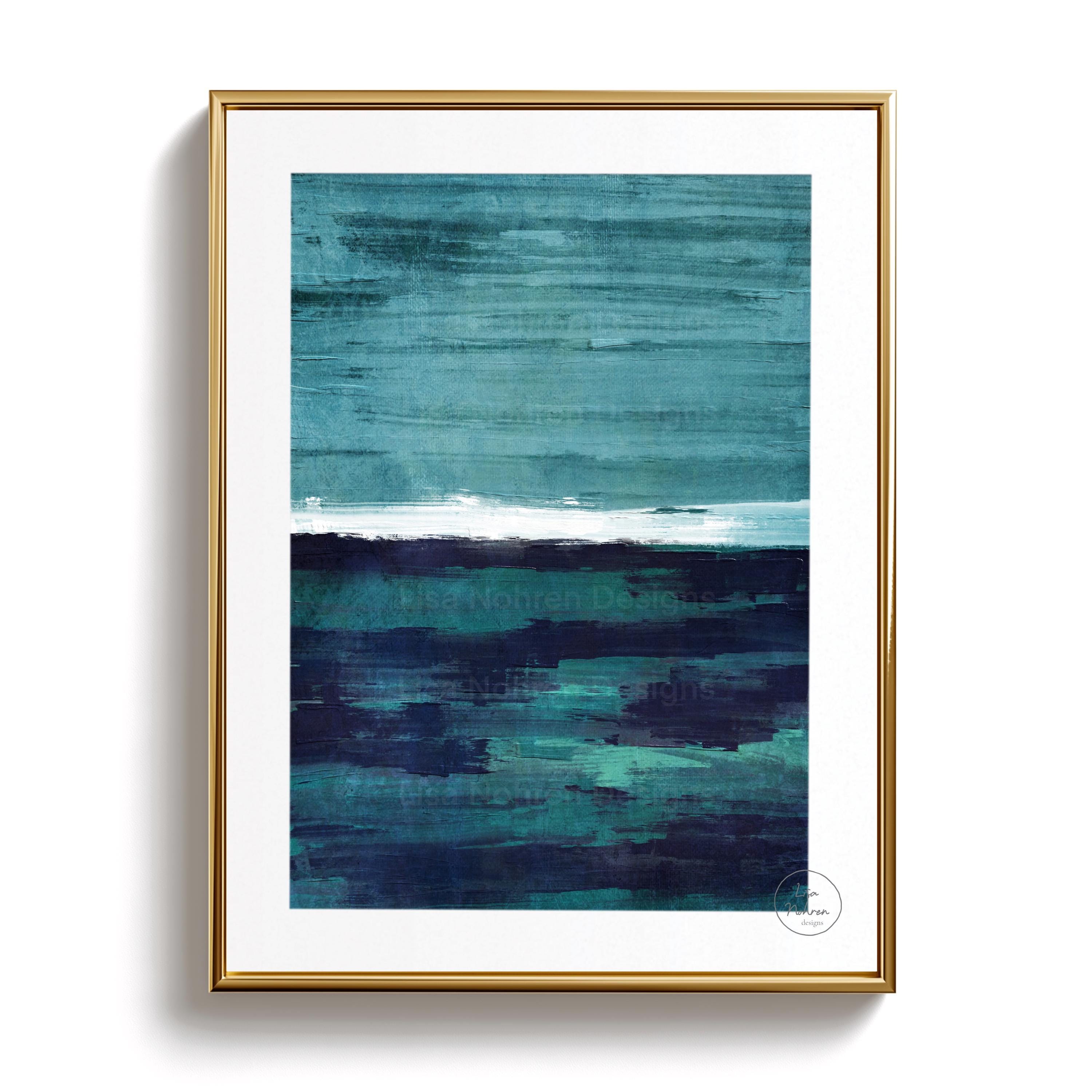 風景絵画　プリント　ocean blue dmacara Coastal Abstract Art Print: Navy Blue Ocean - Landscape Painting