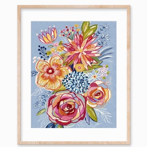Abstract Colorful Floral Wall Art Illustration Printable Art Botanical Spring Flower Bouquet Oil Pastel Digital Download Print Drawing