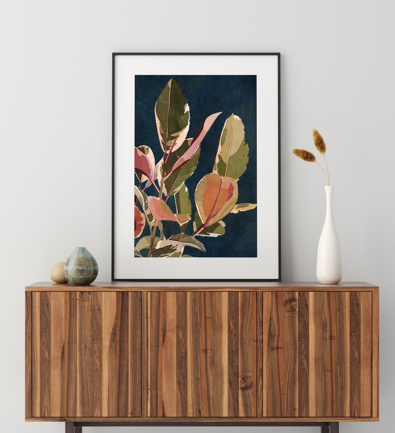 Navy Blue Abstract Floral Plant Printable Wall Art Botanical Leaves Neutral Boho Art Digital Downloadable Instant Download Living Room Art image 6