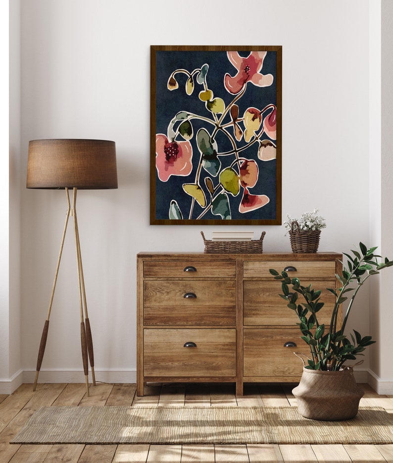 Vintage Floral 2 Navy Blue Botanical Plant Floral Abstract - Etsy