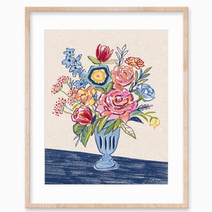 Abstract Colorful Floral Wall Art Illustration Printable Art Botanical Spring Flower Bouquet Oil Pastel Digital Download Print Drawing