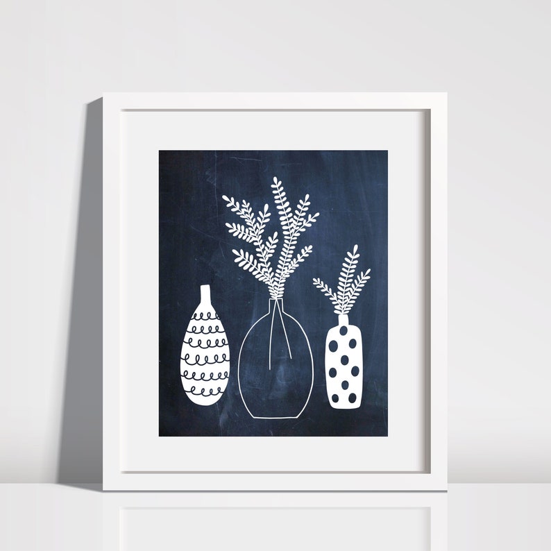 Navy Blue Botanical Floral Vase Printable Wall Art - Etsy