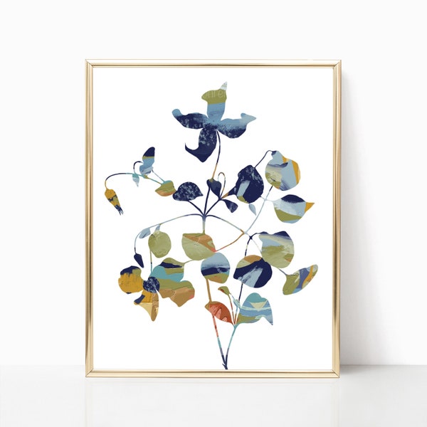 Abstract Botanical Plant Leaves Boho Printable Wall Art Blue Yellow Neutral Art Nature Plant Life Digital Downloadable Instant Art Print