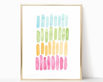 Watercolor Rainbow Brush Strokes Abstract Art Printable Watercolor Wall Art Girls Nursery Kids Art Geometric Art Digital Download