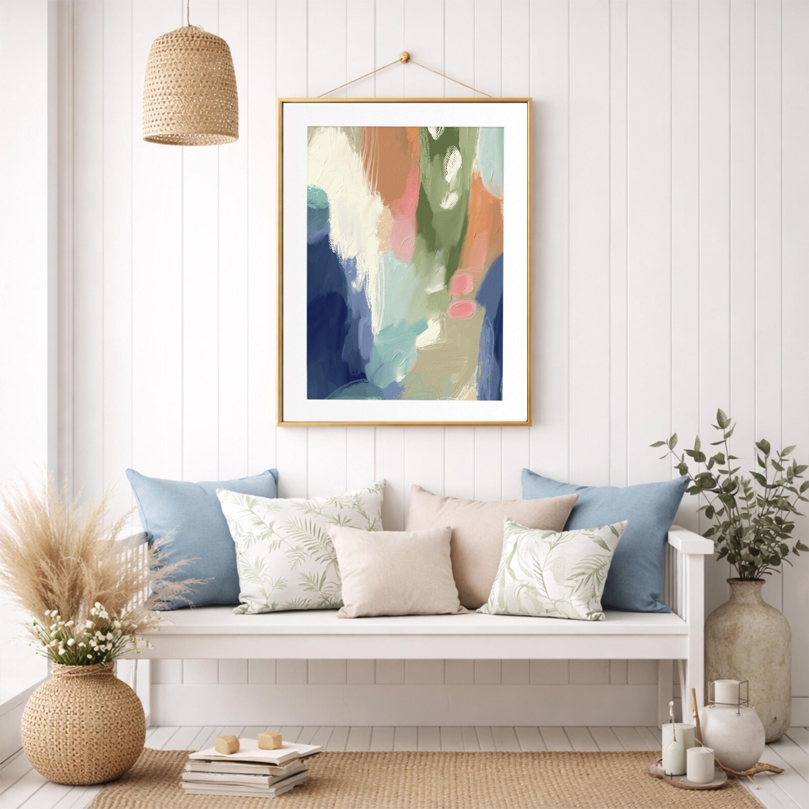 Neutral Abstract Printable Wall Art: Modern Blue Green - Coastal ...