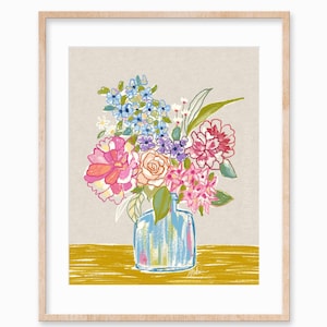 Abstract Colorful Floral Wall Art Illustration Printable Art Botanical Spring Flower Bouquet Oil Pastel Digital Download Print Drawing