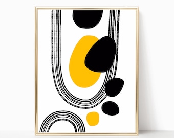 Black White Yellow Art Scandinavian Abstract Geometric Art Printable Nordic Modern Mid Century Art Minimalist Art Digital Download Wall Art