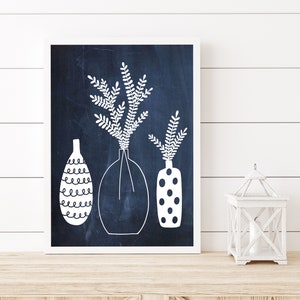 Navy Blue Botanical Floral Vase Printable Wall Art Downloadable Art Illustration Instant Art Minimalist Art Modern Wall Art Abstract