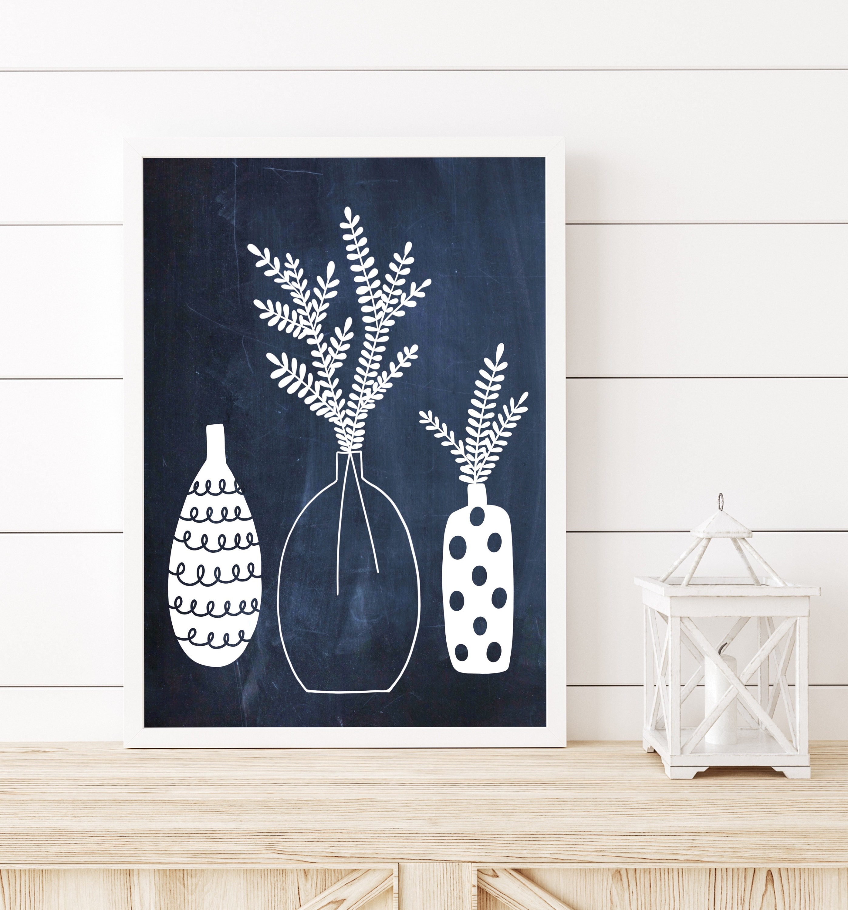 Navy Blue Botanical Floral Vase Printable Wall Art - Etsy