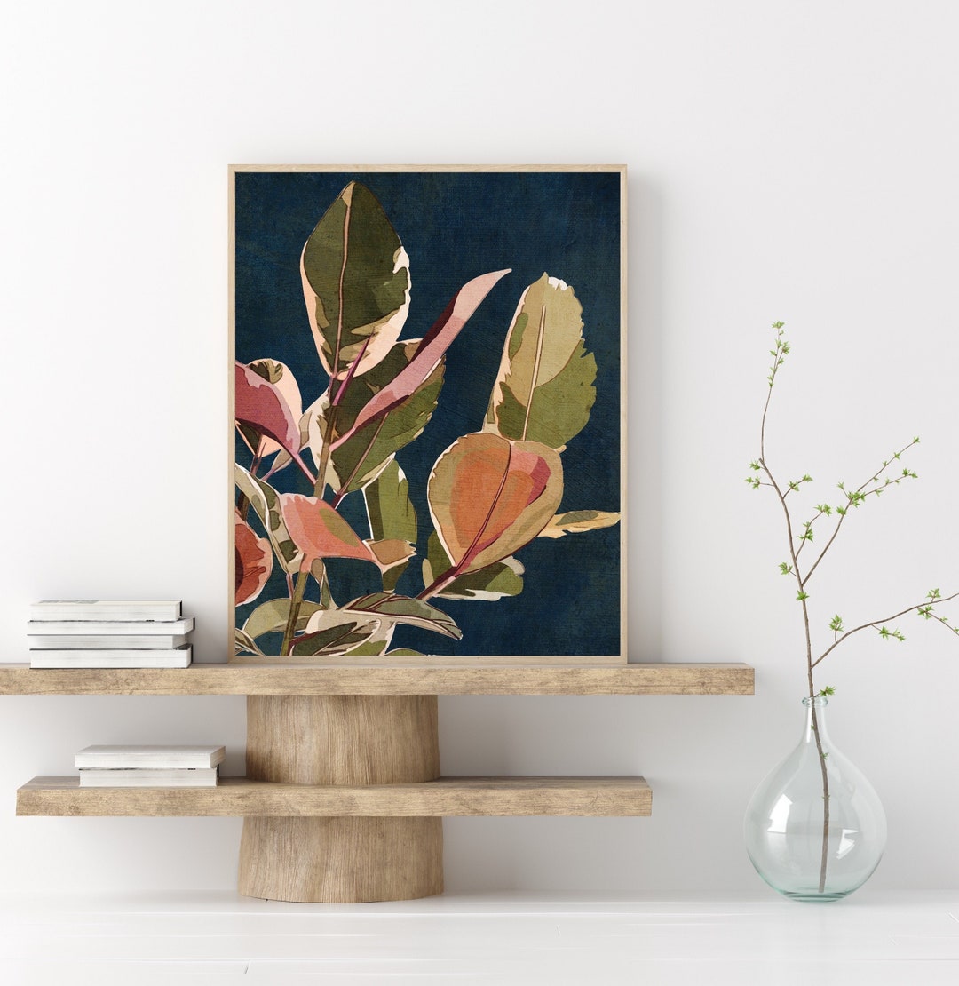 Navy Blue Abstract Floral Botanical Wall Art Print | Digital Download ...