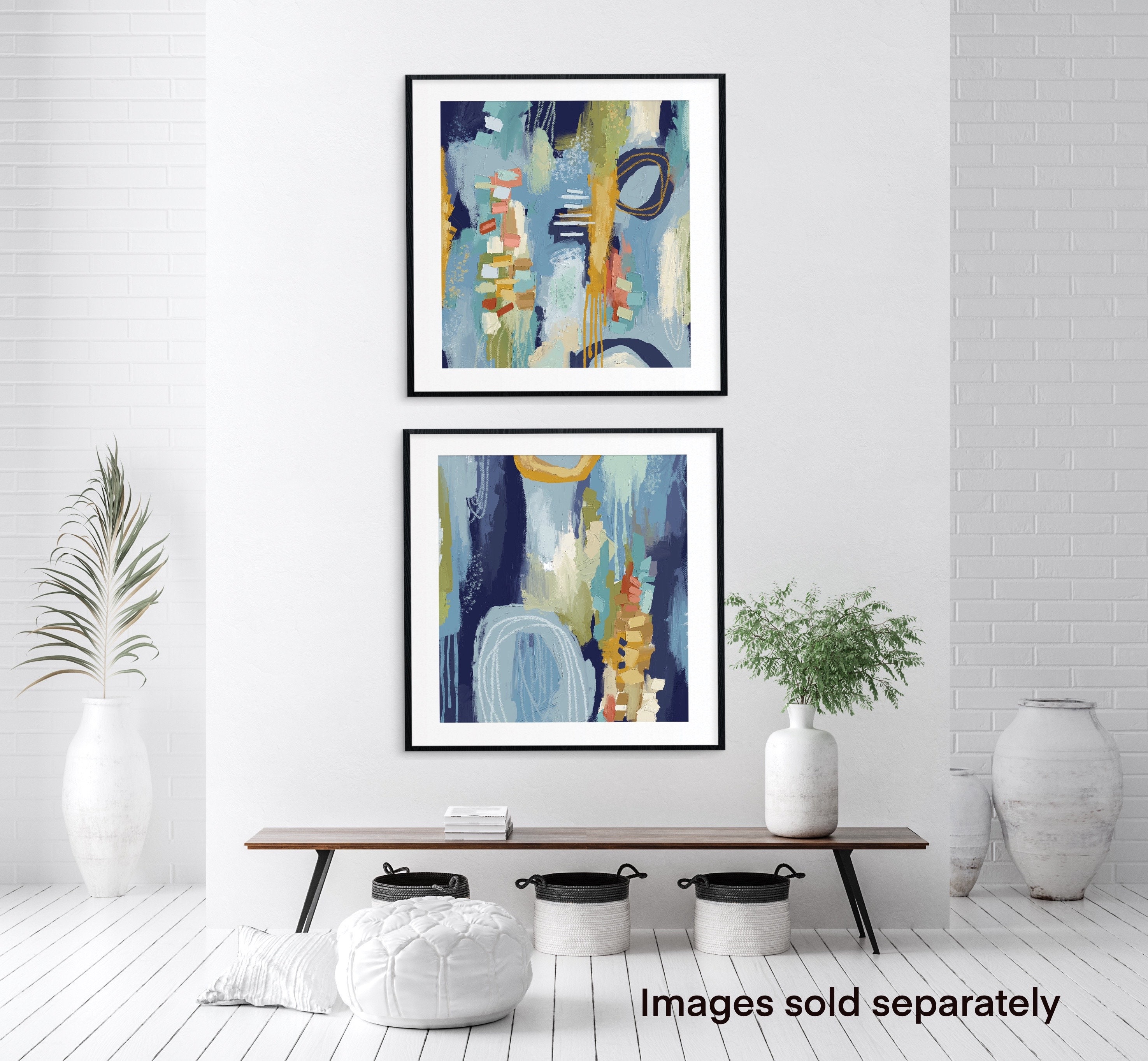Abstract Painting Art Print: Neutral Blue Green Home Decor (digital ...