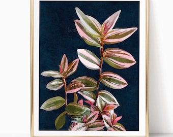 Abstract Floral Plant Printable Wall Art Botanical Leaves Navy Blue Pink Neutral Art Digital Downloadable Instant Download Living Room Art