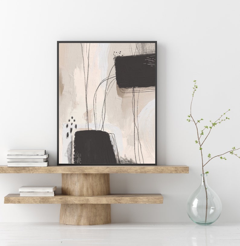 Neutral Abstract Printable Wall Art, Neutral Beige Black Art, Earth Tone Wall Art, Minimalist Art Print, Line Art, Modern Abstract Art image 1