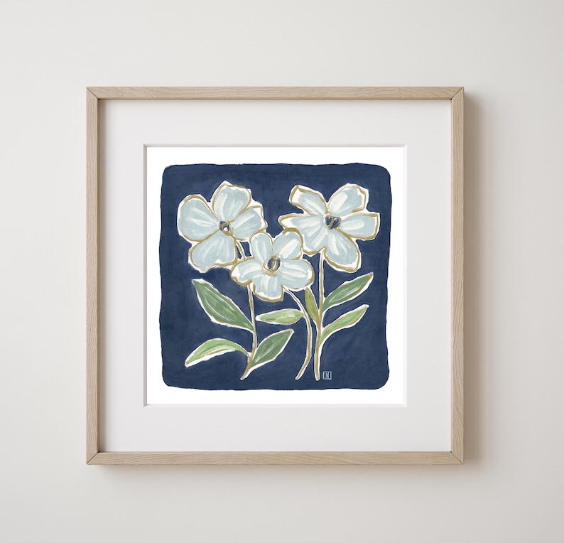 Navy Blue Abstract Floral Botanical Wall Art Print - Digital Download ...