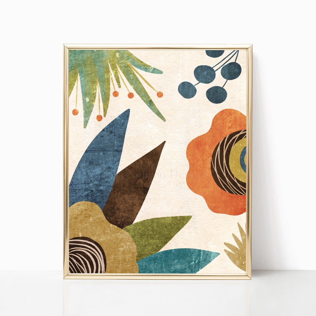 Printable Mid Century Modern Abstract Floral Wall Art Botanical Print ...