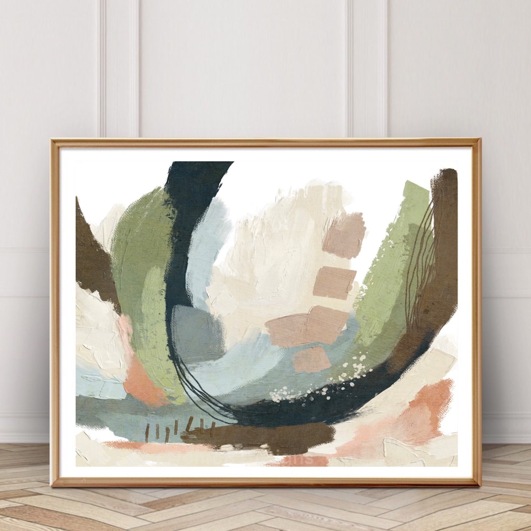 Abstract Painting Print: Neutral Blue Green Boho Art (digital Download ...