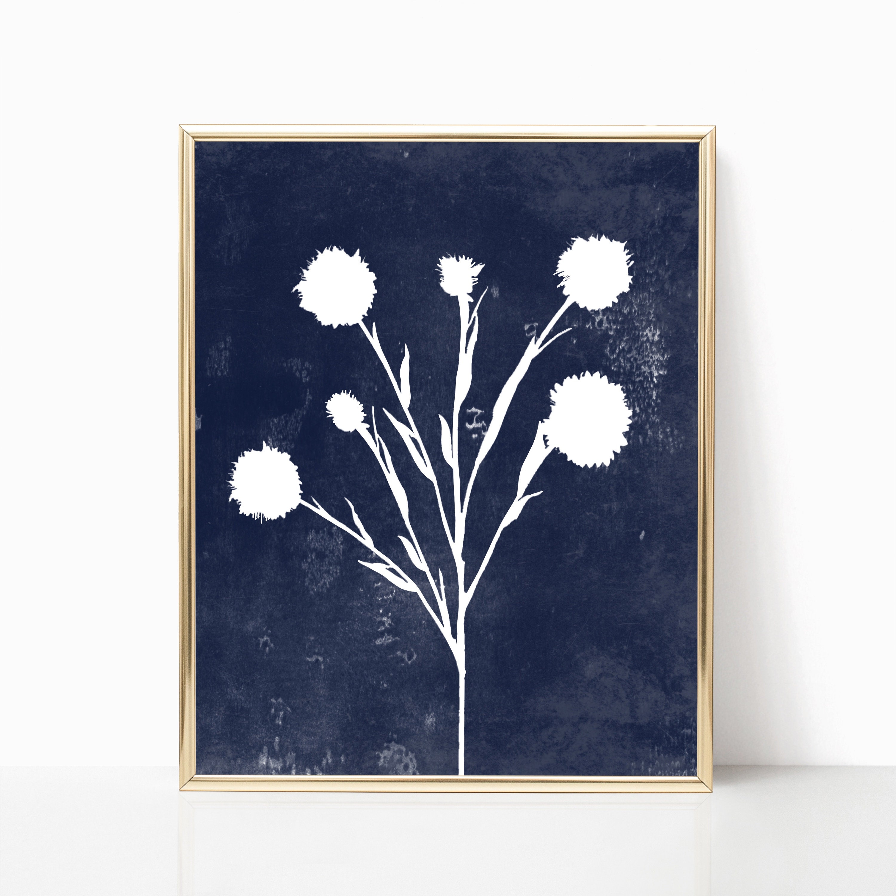 Navy Blue Botanical Floral Printable Wall Art Downloadable Art | Etsy