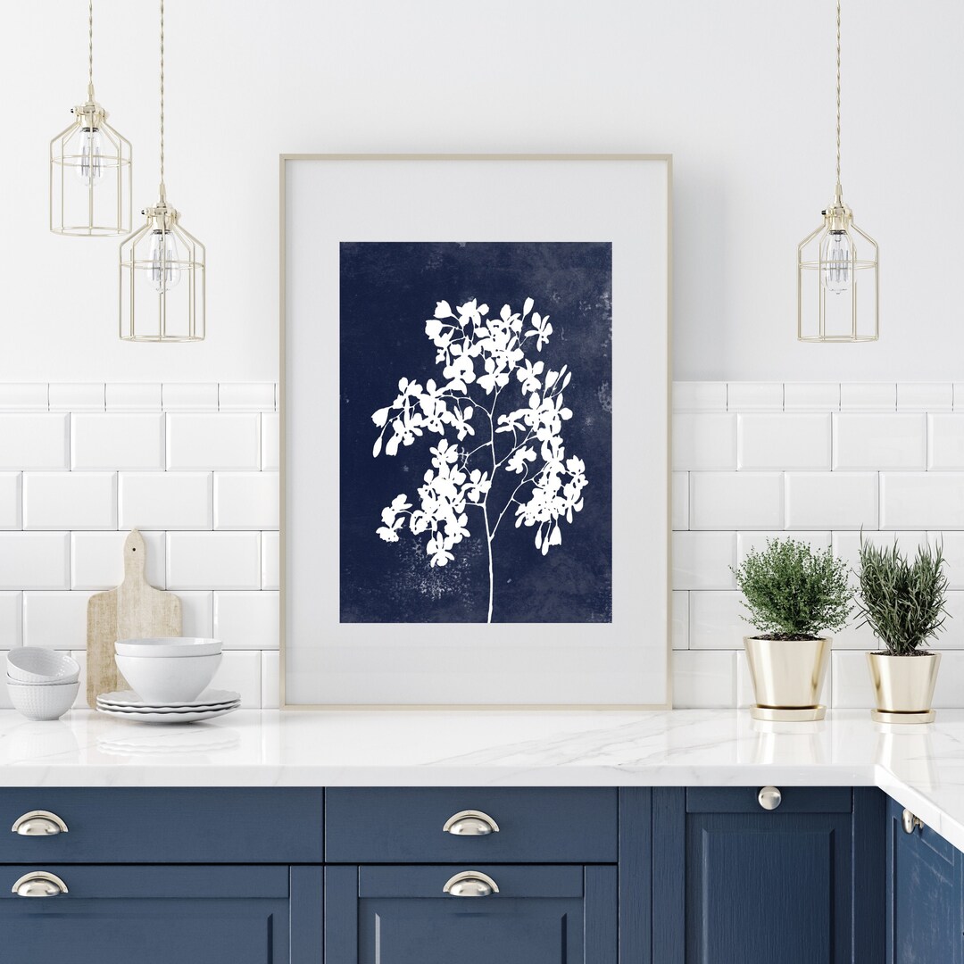 Navy Blue Botanical Floral Printable Wall Art Downloadable Art ...