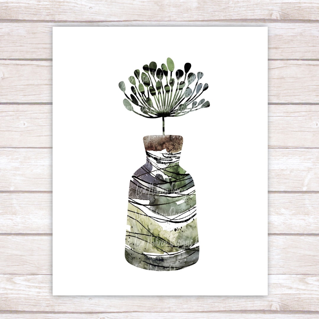 Green Neutral Floral Plant Printable Wall Art, Botanical Art Abstract