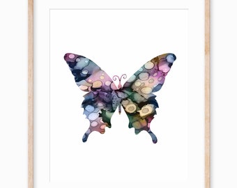 Printable Watercolor Butterfly Art Print Alcohol Ink Art Downloadable Printable Art Instant Art Watercolor Nature Art Print Insect Kids Art