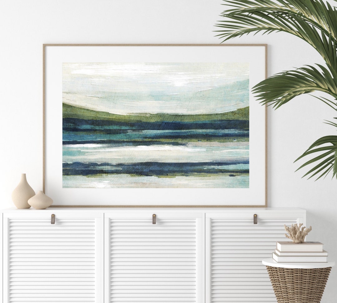 Neutral Abstract Landscape Art Painting Printable Wall Art Blue and Green Coastal Beach