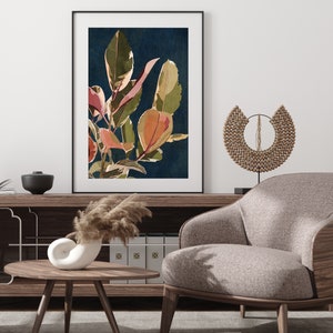 Navy Blue Abstract Floral Plant Printable Wall Art Botanical Leaves Neutral Boho Art Digital Downloadable Instant Download Living Room Art image 9