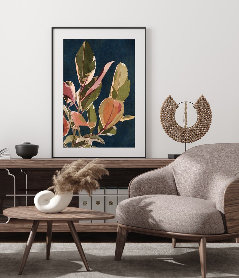 Navy Blue Abstract Floral Plant Printable Wall Art Botanical Leaves Neutral Boho Art Digital Downloadable Instant Download Living Room Art image 9