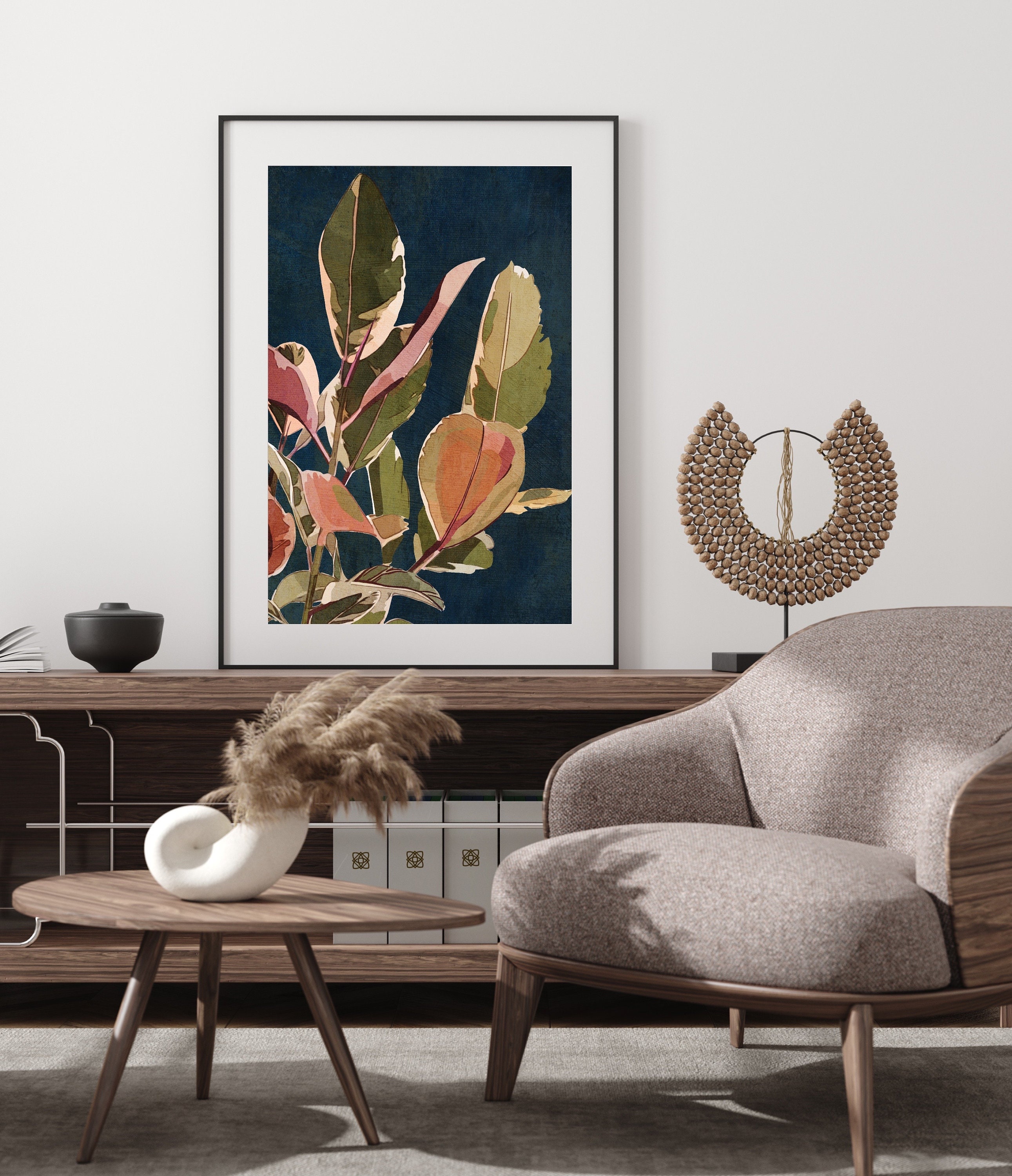 Navy Blue Abstract Floral Plant Printable Wall Art Botanical - Etsy ...