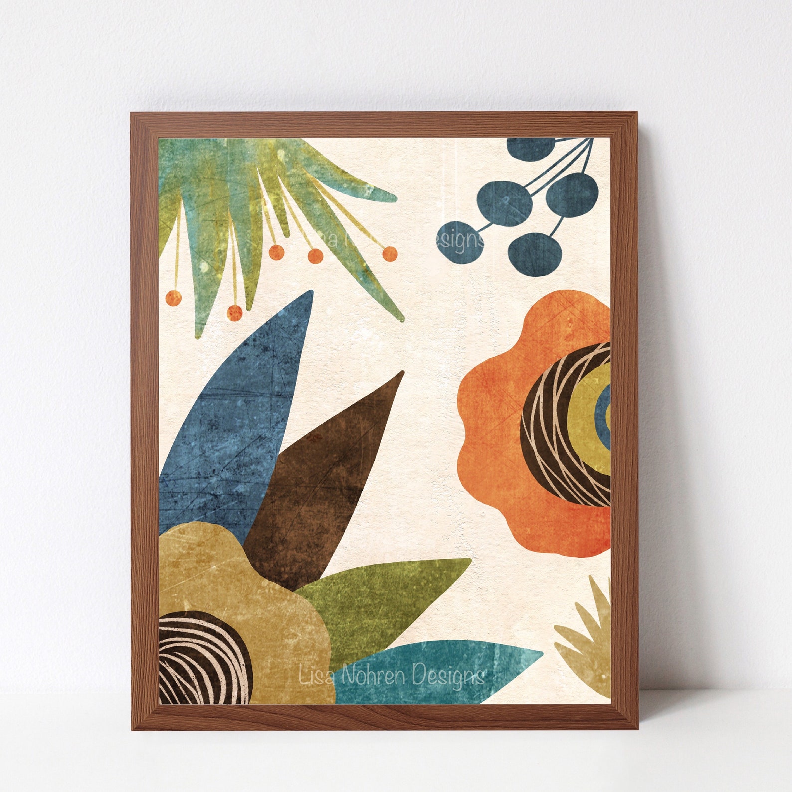 Printable Mid Century Modern Abstract Floral Wall Art Botanical Print ...