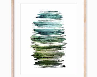 Modern Watercolor Abstract Printable Downloadable Art Instant Art Brush Stroke Print Minimalist Coastal Art Watercolor Turquoise Green Art