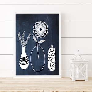 Navy Blue Botanical Floral Vase Printable Wall Art Downloadable Art Illustration Instant Art Minimalist Art Modern Wall Art Abstract