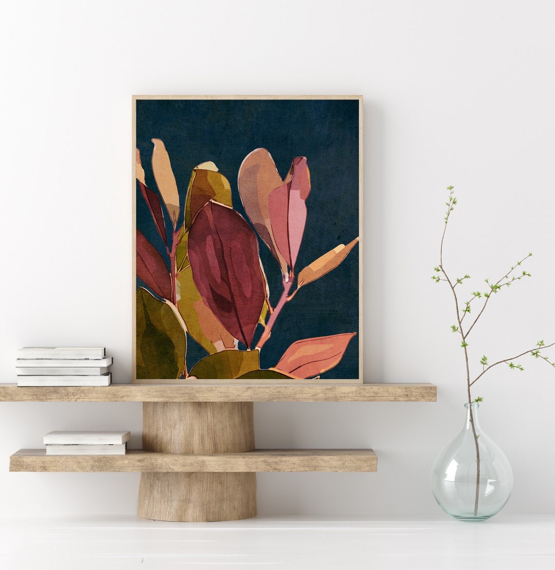 Navy Blue Abstract Floral Plant Printable Wall Art Botanical Leaves ...