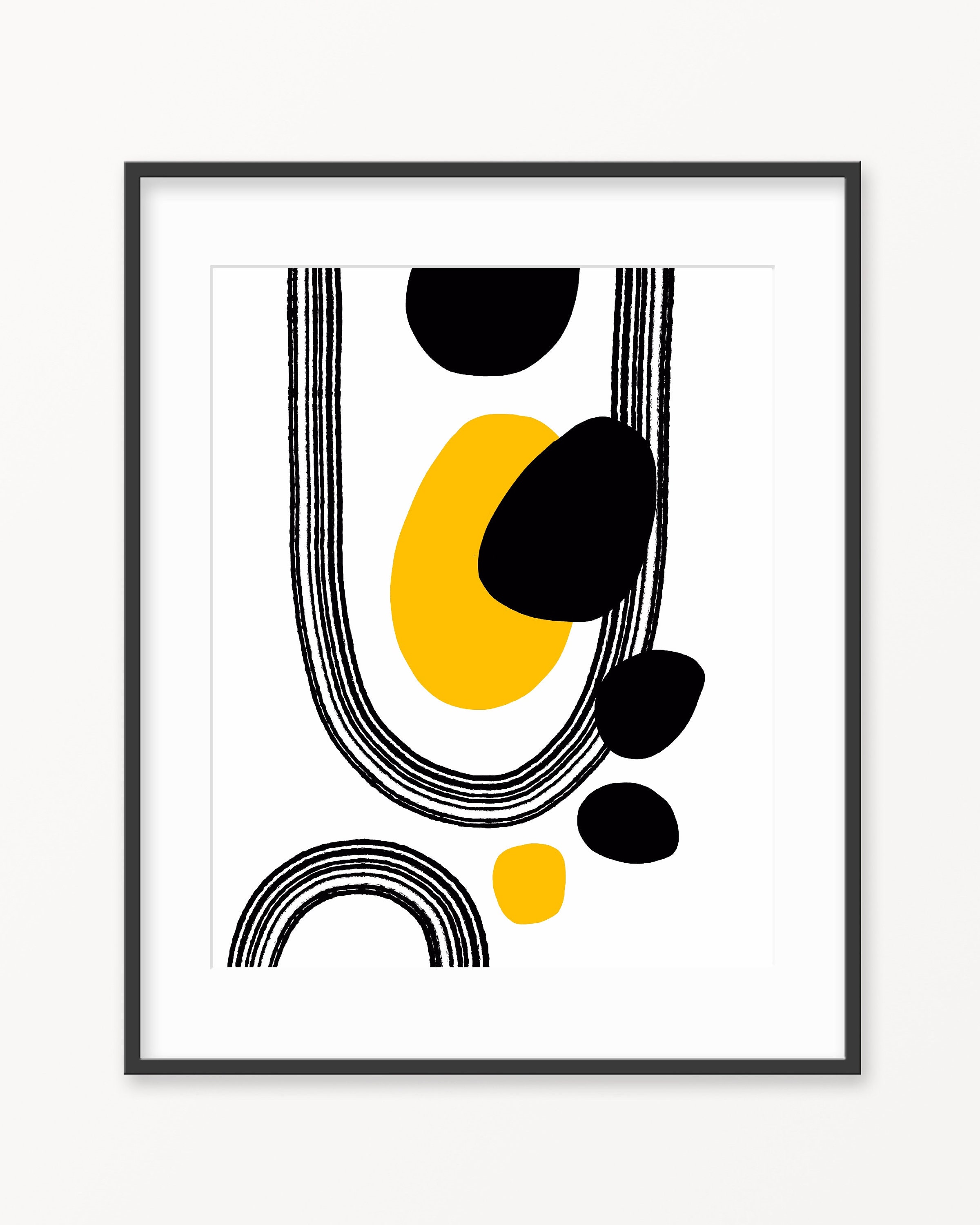 Black White Yellow Art Scandinavian Abstract Geometric Art Etsy