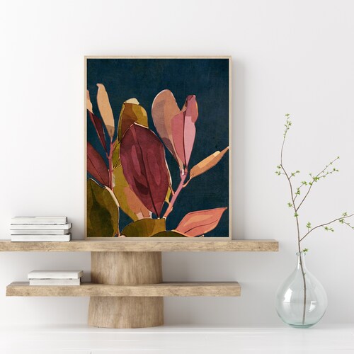 Navy Blue Abstract Floral Plant Printable Wall Art Botanical - Etsy