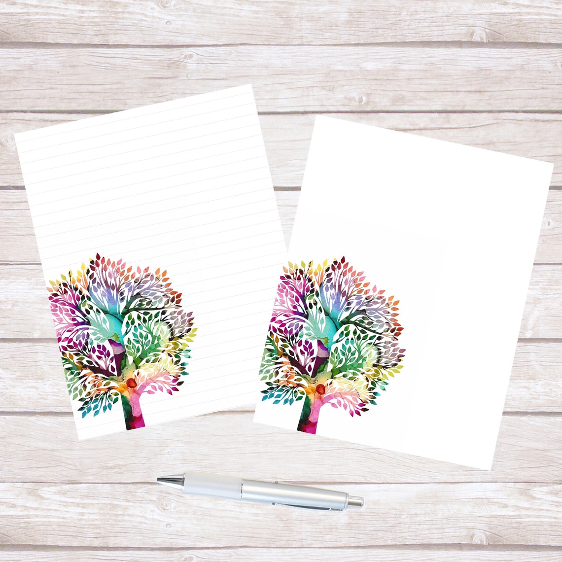 Printable Watercolor Tree Stationery Lined Letter Writing Etsy