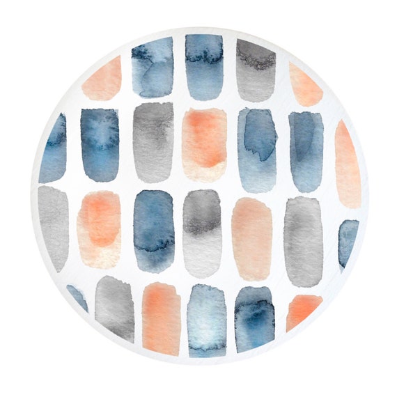Watercolor Knobs Abstract Knobs Navy Blue Coral Knobs Etsy