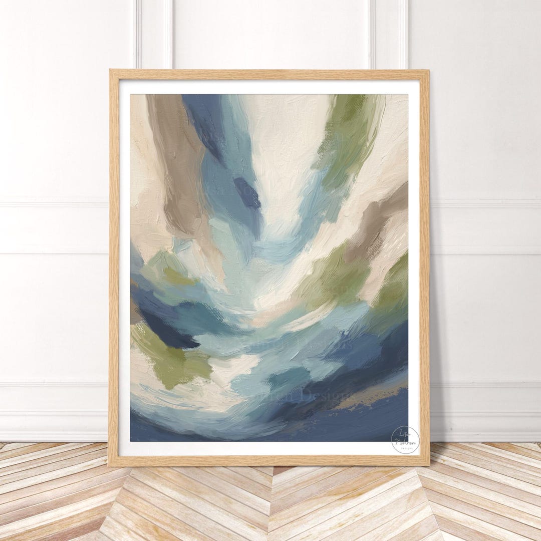 Neutral Blue Green Coastal Abstract Wall Art Print - Modern Beach House ...