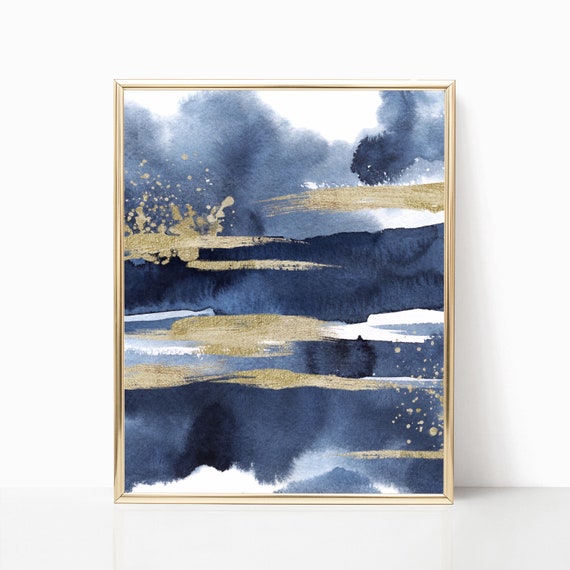Impressionism 8x10 Painting 5x7 Abstract Blue Watercolor Digital Download