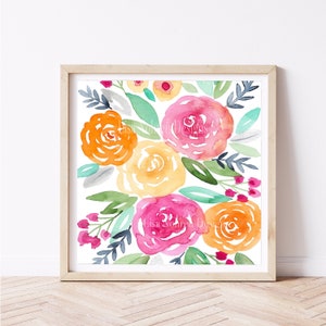 Watercolor Spring Floral Printable Wall Art Abstract Flower Art Girls Nursery Room Art Painting Kids Childrens Art Downloadable Instant Art