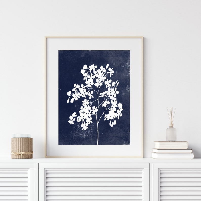Navy Blue Botanical Floral Printable Wall Art Downloadable Art - Etsy