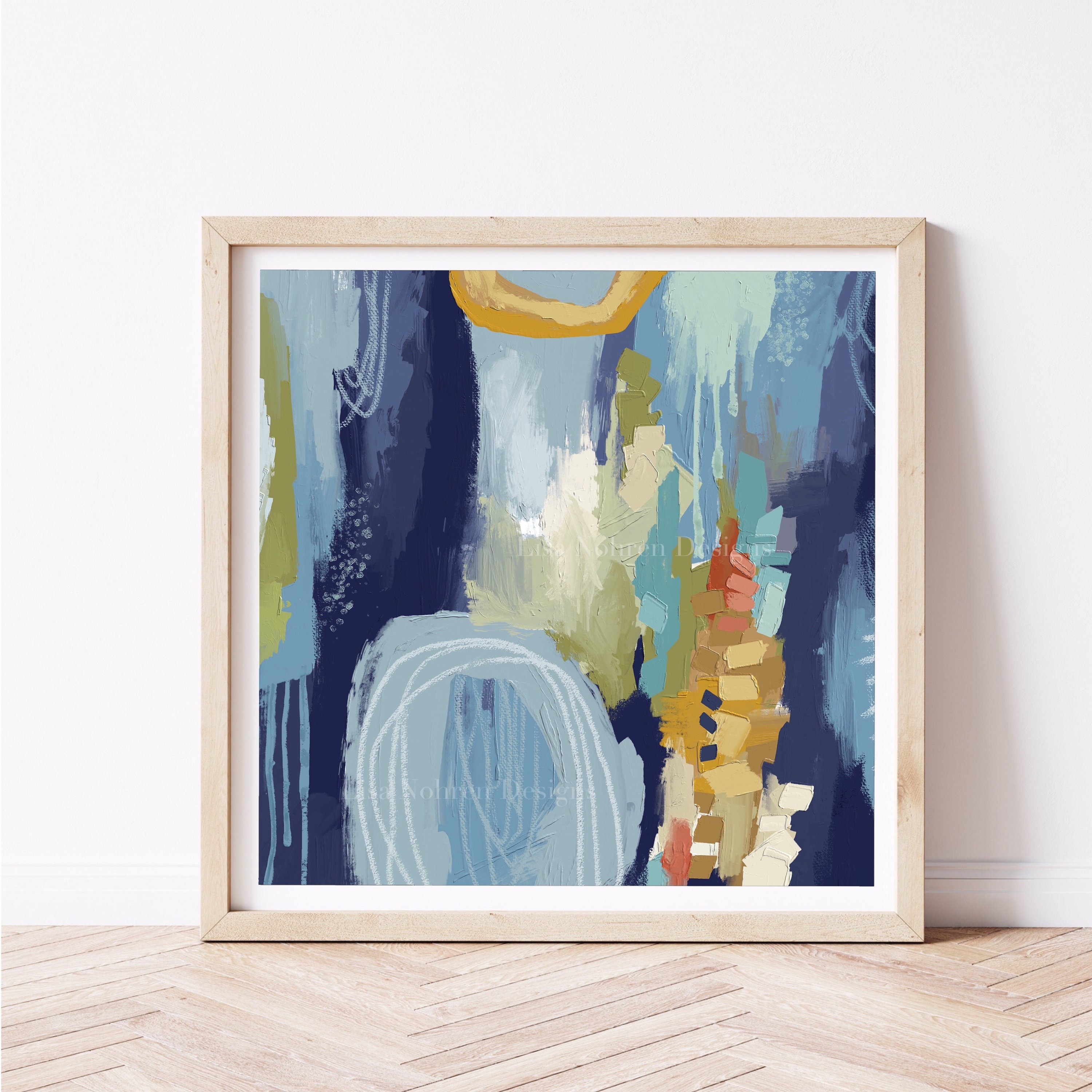 Abstract Painting Art Print: Neutral Blue Green Home Decor (digital ...