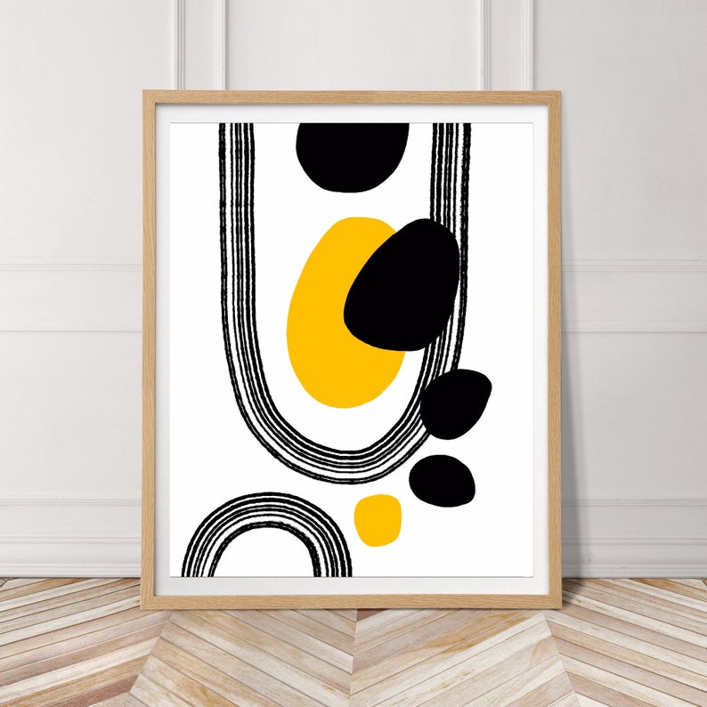 Black White Yellow Art Scandinavian Abstract Geometric Art Etsy