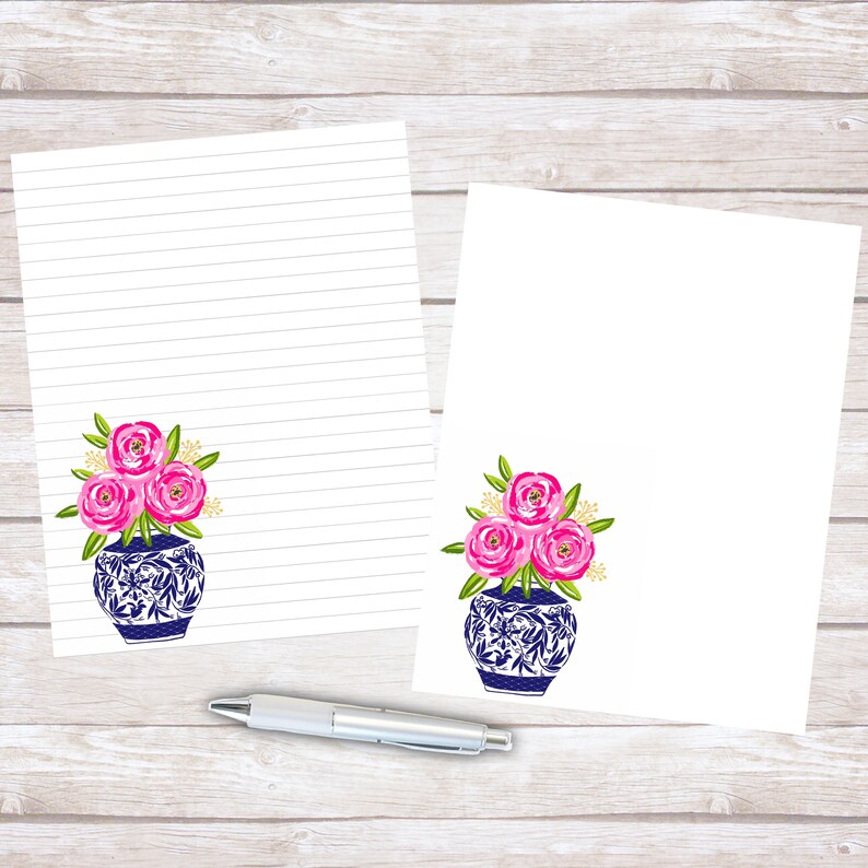 Printable Floral Ginger Jar Stationery Lined Letter Writing Etsy