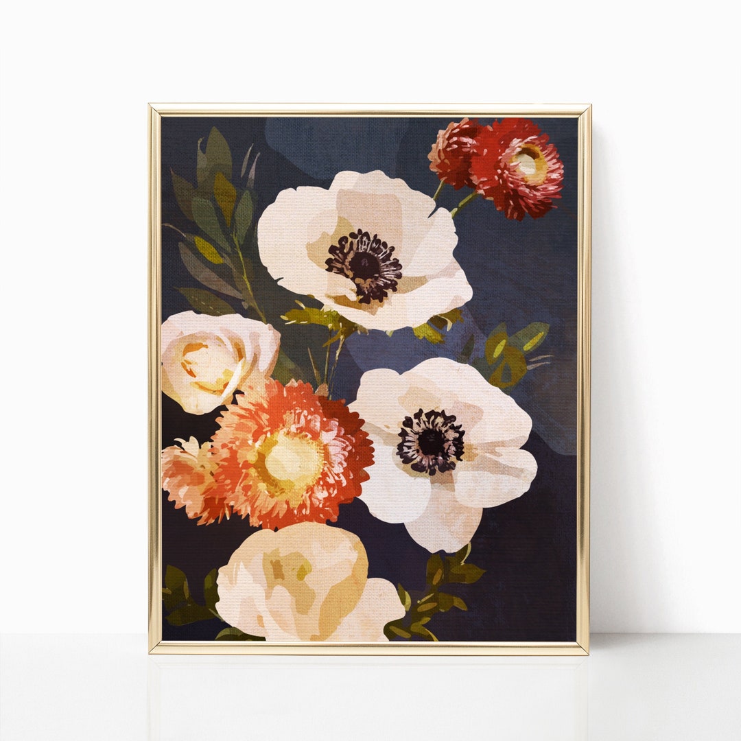 Modern Abstract Floral Printable Wall Art Flower Vintage Style Instant ...