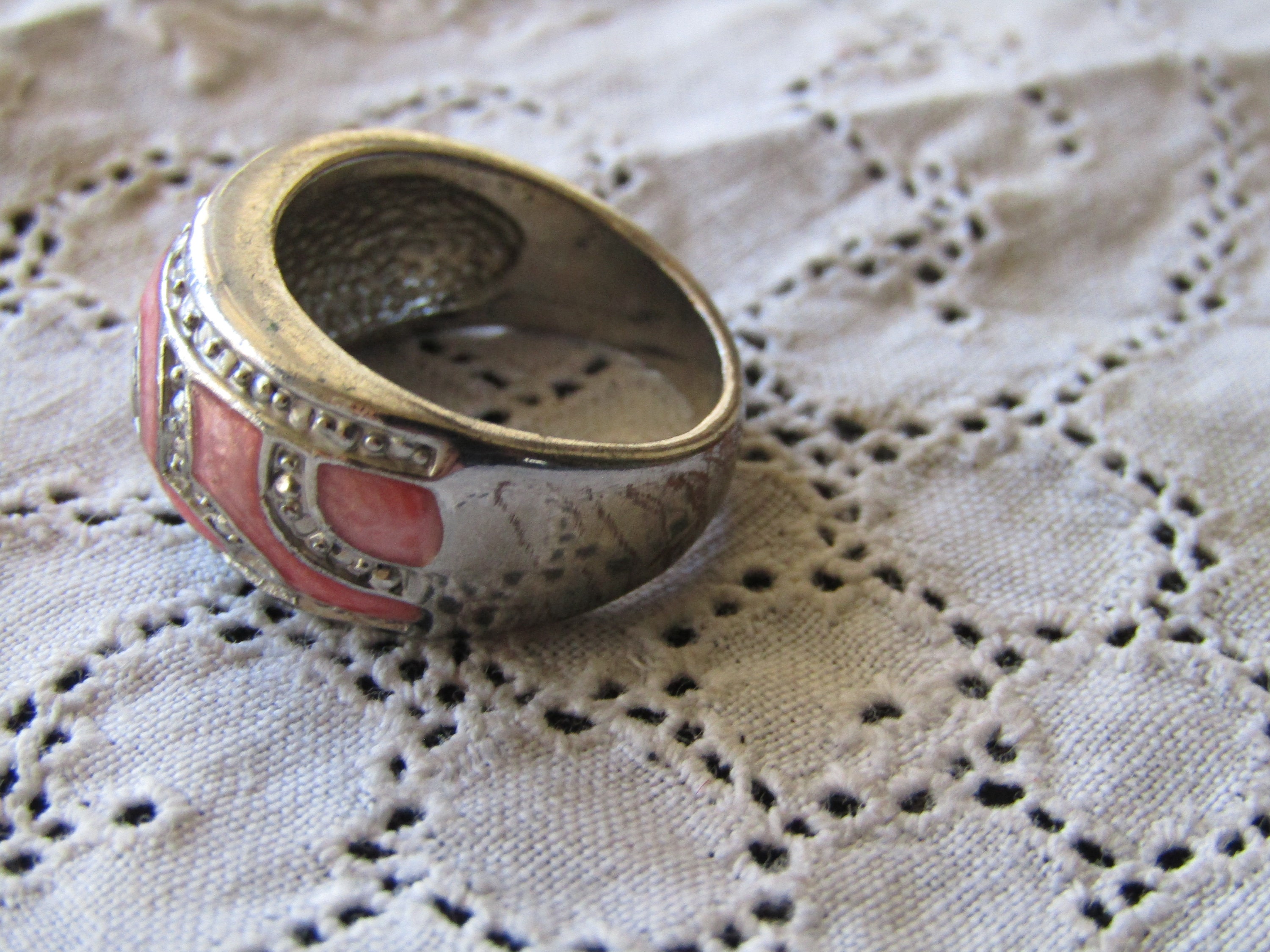 Pink Enamel Costume Ring Estate Jewelry Etsy
