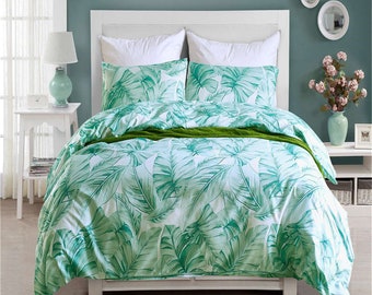 Botanical Palm Leaves Double Duvet Cover Set Reversible Nature