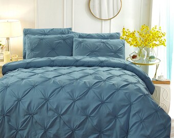 66 x 90inch Eternal Moment Pinch Pleat Duvet Cover with Zipper Closure Soft Luxurious Microfiber Pintuck Decorative Bedding Set with Pillow Shams 1 Duvet Cover and 1 Pillowcase White, Twin