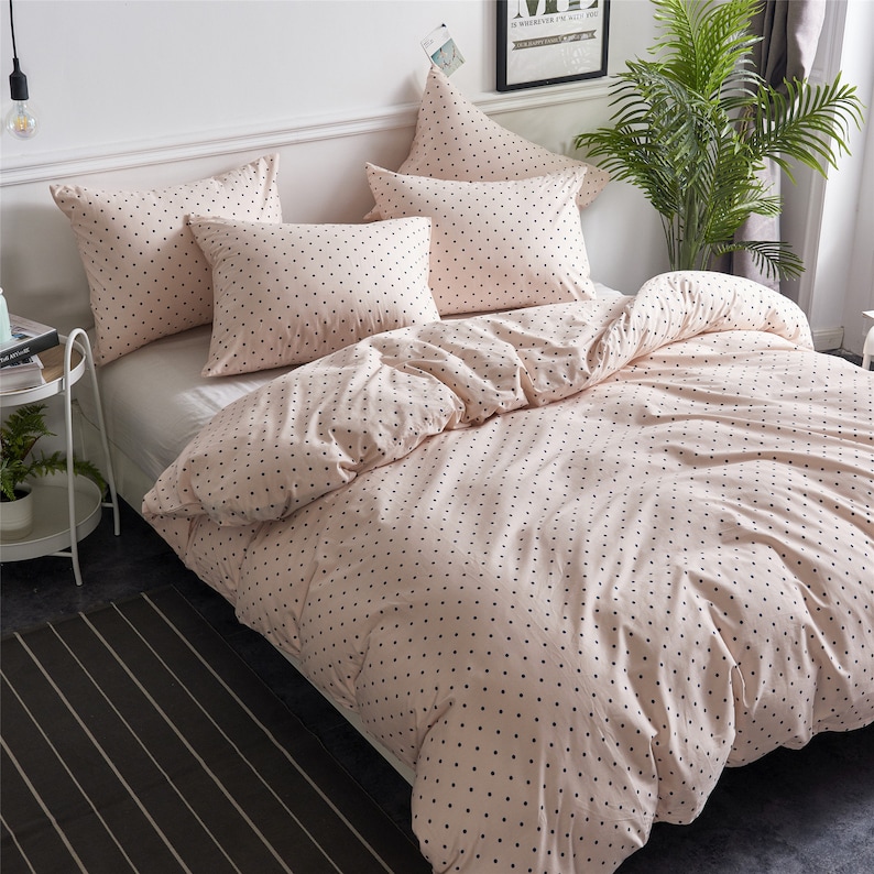 Light Pink Cotton Duvet Cover Set Soft Bedding Set Geometric Etsy