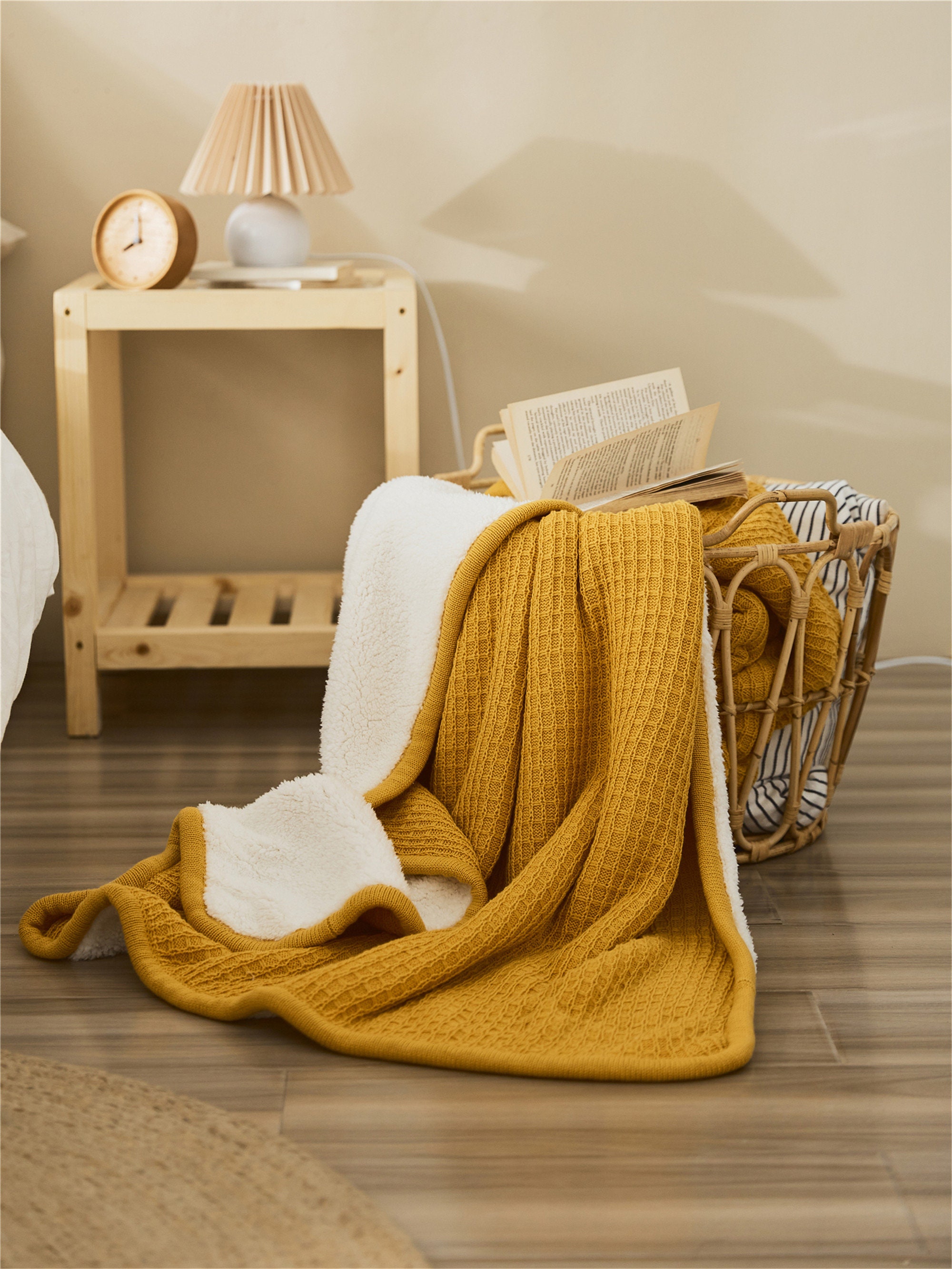 Yellow Cotton Blanket Waffle Grid Blanket Winter Thick Knitted Etsy